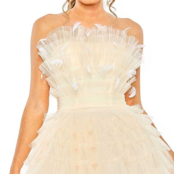 Mac Duggal 20259 MAC DUGGAL  Beige Feathered Strapless Tulle Fit and Flare Dress - Picture 7 of 16